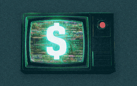 TV with dollar sign representing balancing multichannel tv advertising to create revenue.